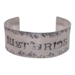 Handmade stamped unisex Just Ride‎ horse mountain silver hypoallergenic bracelet